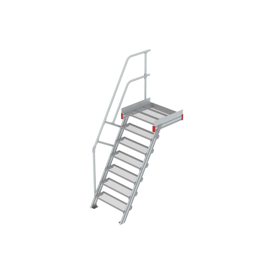 Euroline Podesttreppe 60 Grad, 800 mm Stufenbreite 1 Treppen-/Podestgeländer, Stufenausführung Stahl - Gitterrost  7 Stufen