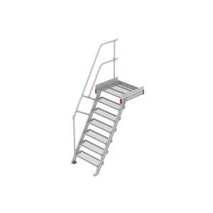 Euroline Podesttreppe 60 Grad, 800 mm Stufenbreite 1 Treppen-/Podestgeländer, Stufenausführung Stahl - Gitterrost 