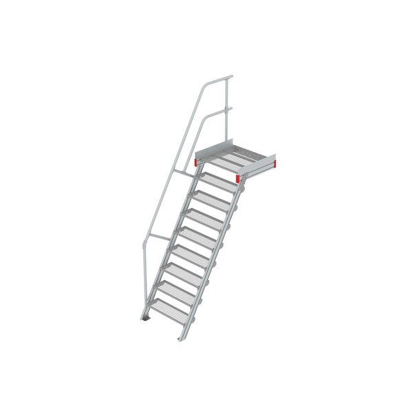 Euroline Podesttreppe 60 Grad, 800 mm Stufenbreite 1 Treppen-/Podestgeländer, Stufenausführung Stahl - Gitterrost  9 Stufen