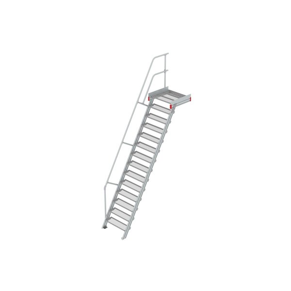 Euroline Podesttreppe 60 Grad, 800 mm Stufenbreite 1 Treppen-/Podestgeländer, Stufenausführung Stahl - Gitterrost  14 Stufen
