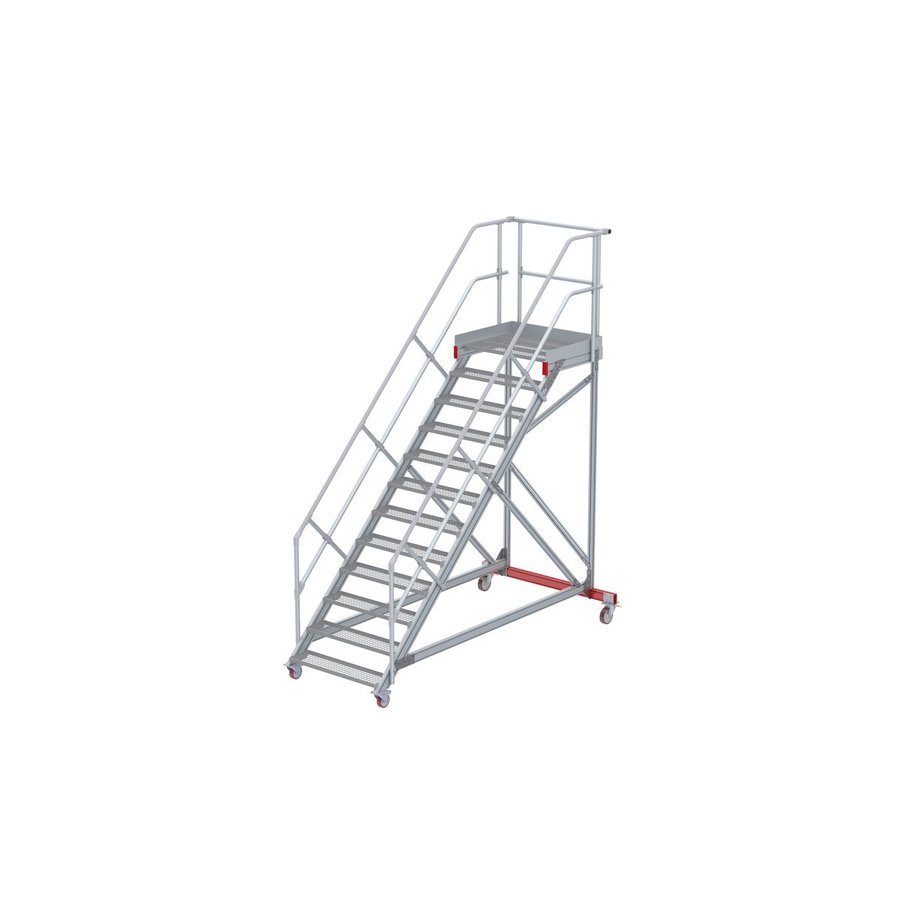 Euroline Wartungsbühne 45 Grad, 1000 mm Stufenbreite, 2 Handläufe 3 Podestgel., Stufenausführung Stahl – Gitterrost  12 Stufen