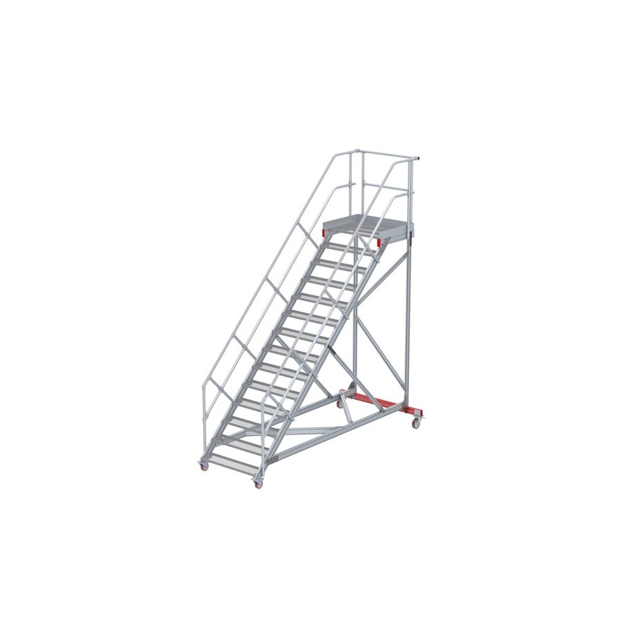 Euroline Wartungsbühne 45 Grad, 1000 mm Stufenbreite, 2 Handläufe 3 Podestgel., Stufenausführung Stahl – Gitterrost  14 Stufen