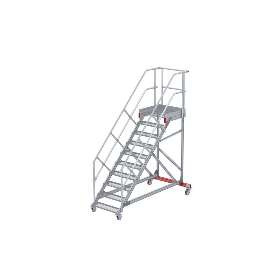 Euroline Wartungsbühne 45 Grad, 800 mm Stufenbreite, 2 Handläufe 3 Podestgel., Stufenausführung Stahl – Gitterrost  10 Stufen