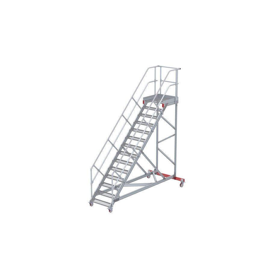 Euroline Wartungsbühne 45 Grad, 800 mm Stufenbreite, 2 Handläufe 3 Podestgel., Stufenausführung Stahl – Gitterrost  14 Stufen
