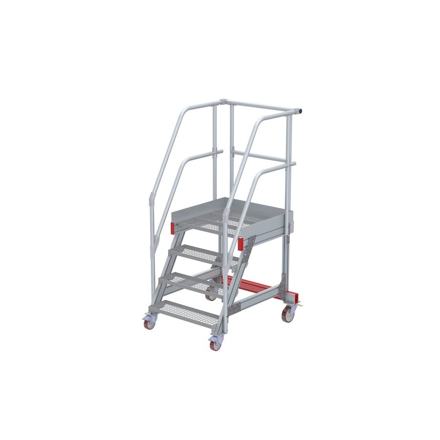 Euroline Wartungsbühne 60 Grad, 800 mm Stufenbreite, 2 Handläufe 3 Podestgel., Stufenausführung Stahl – Gitterrost  4 Stufen
