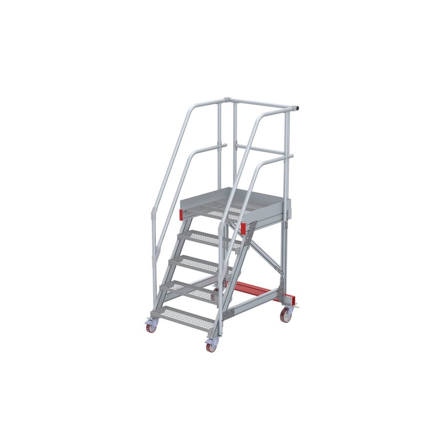 Euroline Wartungsbühne 60 Grad, 800 mm Stufenbreite, 2 Handläufe 3 Podestgel., Stufenausführung Stahl – Gitterrost  5 Stufen