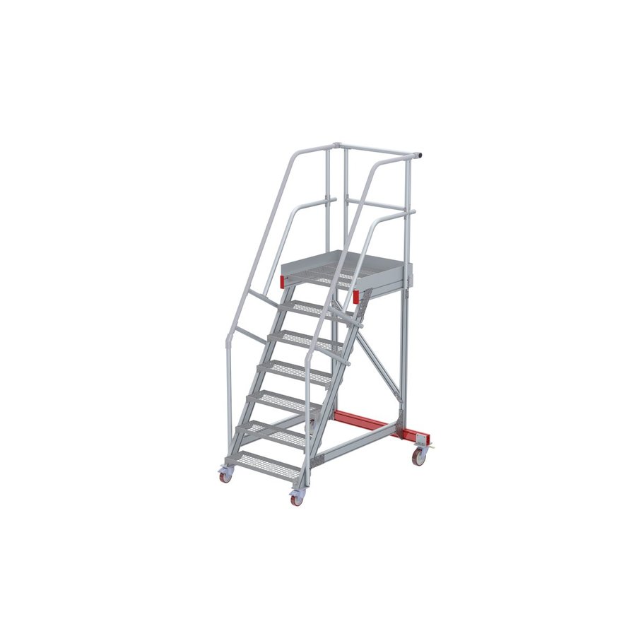 Euroline Wartungsbühne 60 Grad, 800 mm Stufenbreite, 2 Handläufe 3 Podestgel., Stufenausführung Stahl – Gitterrost  7 Stufen