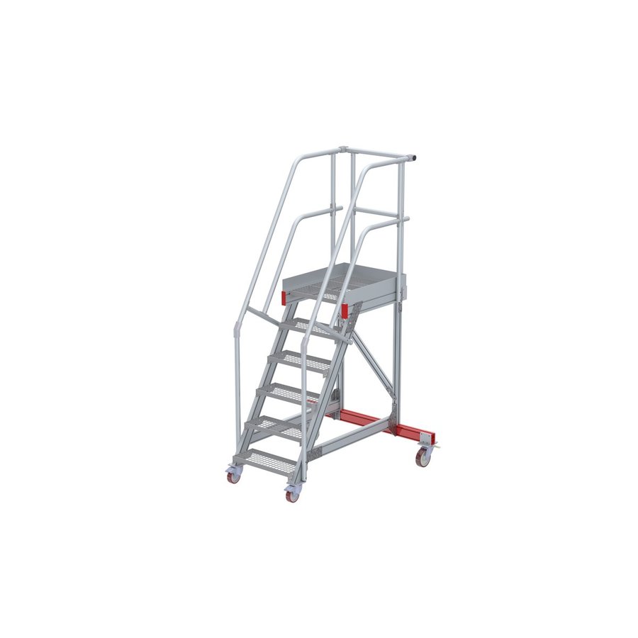 Euroline Wartungsbühne 60 Grad, 600 mm Stufenbreite, 2 Handläufe 3 Podestgel., Stufenausführung Stahl – Gitterrost  6 Stufen