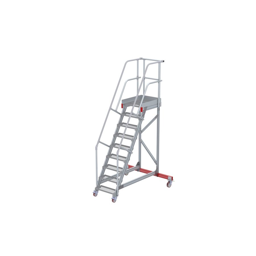 Euroline Wartungsbühne 60 Grad, 600 mm Stufenbreite, 2 Handläufe 3 Podestgel., Stufenausführung Stahl – Gitterrost  9 Stufen