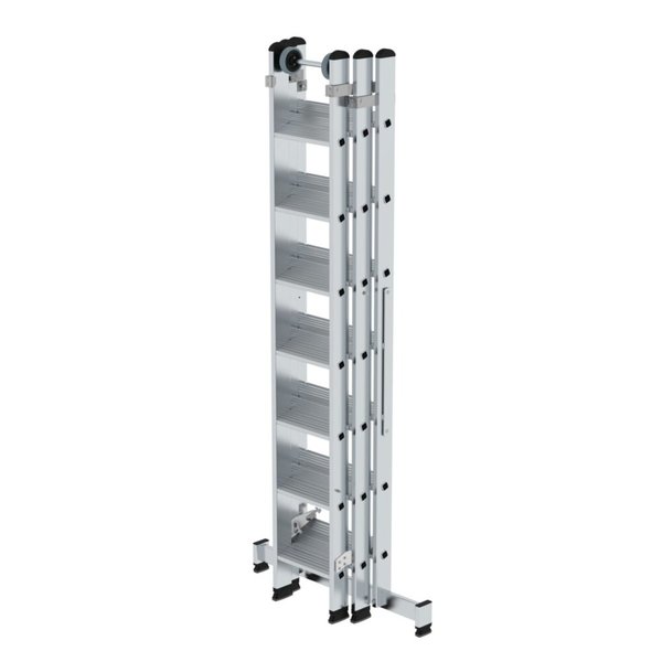 Günzburger Steigtechnik Stufen-Mehrzweckleiter 3-teilig mit nivello®-Traverse 3x7 Stufen