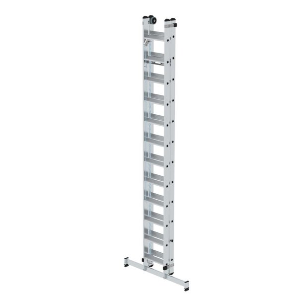 Günzburger Steigtechnik Stufen-Seilzugleiter 2-teilig mit nivello® Traverse 2x12 Stufen