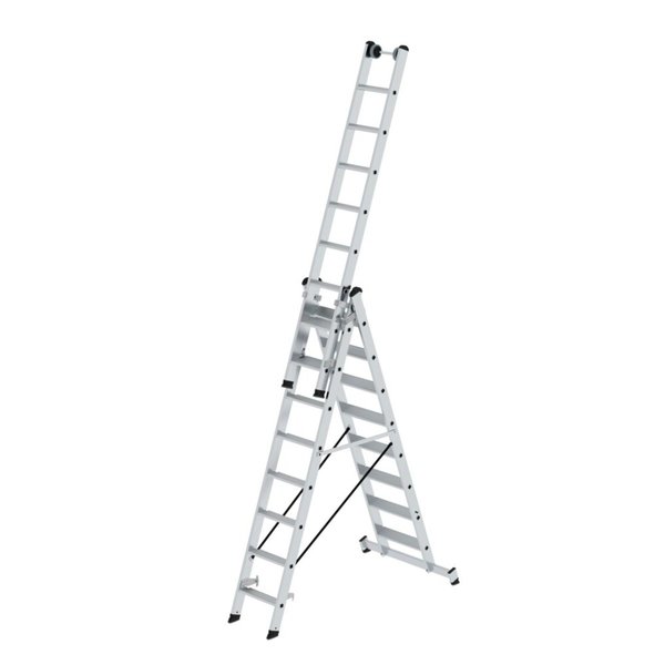 Günzburger Steigtechnik Stufen-Mehrzweckleiter 3-teilig mit nivello®-Traverse 3x8 Stufen
