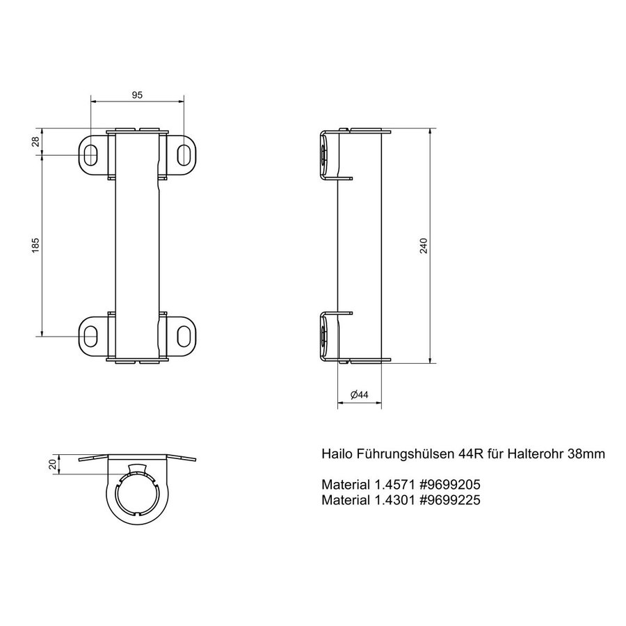 Hailo Professional Führungshülse rund Ø44 mm Edelstahl 1.4301