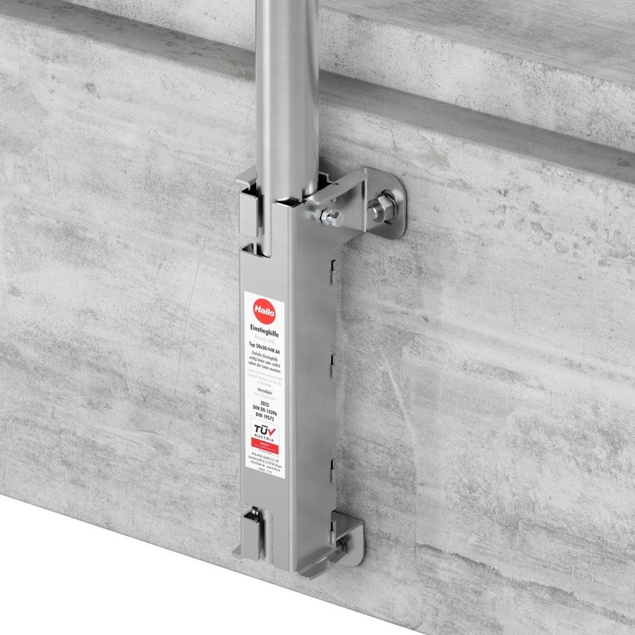 Hailo Professional Komplette Einstiegshilfe, Haltrohr mit quadratischer Führungshülse 50x50 mm Edelstahl 1.4301