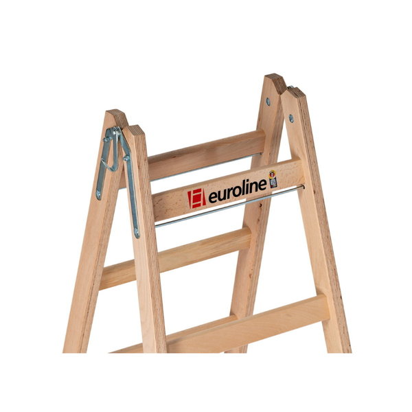 Euroline Holz-Sprossenstehleiter Nr. 12506 mit unterschiedlichem Sprossenabstand und  Eimerhaken 2x4