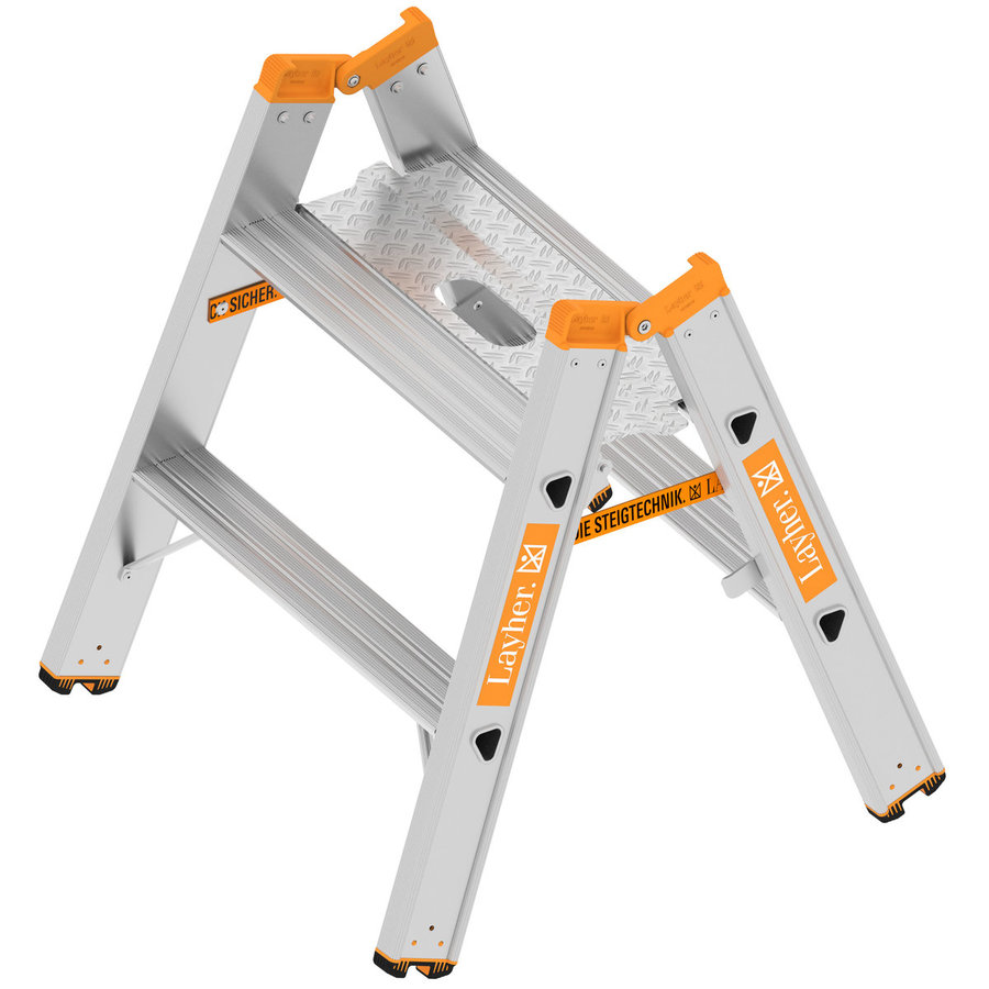 Layher Alu-Schwerlasttritt TOPIC, beidseitig begehbar und klappbar  2 Stufen, Länge 0,65 m