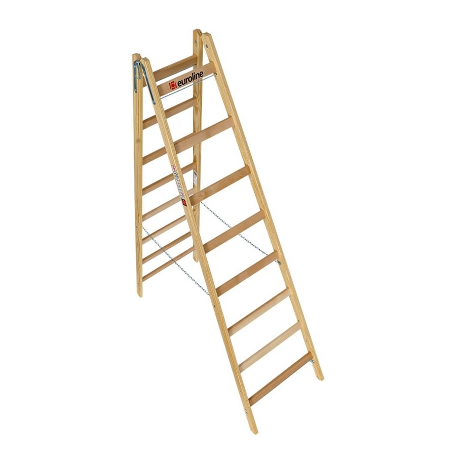 Euroline Holz-Sprossenstehleiter Nr. 10501 2x8 mit Eimerhaken