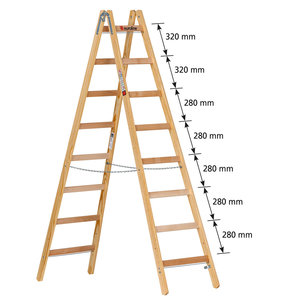 Euroline Holz-Sprossenstehleiter Nr. 12506 mit unterschiedlichem Sprossenabstand und  Eimerhaken
