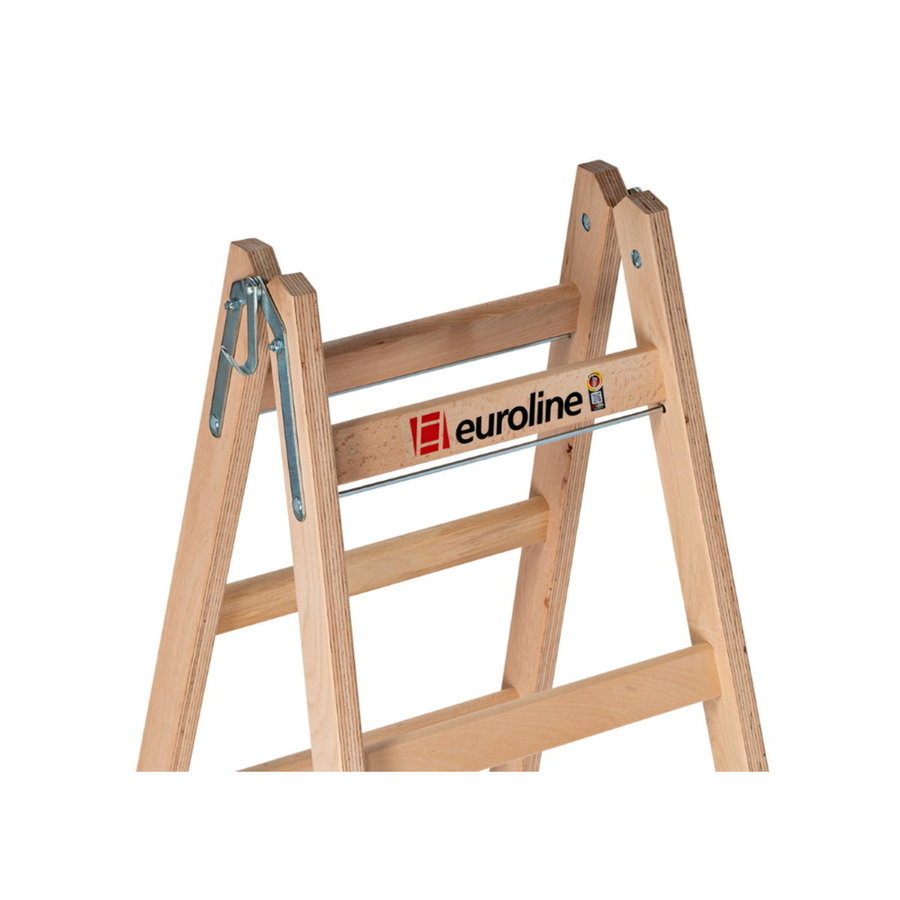 Euroline Holz-Sprossenstehleiter Nr. 12506 mit unterschiedlichem Sprossenabstand und  Eimerhaken 2x8