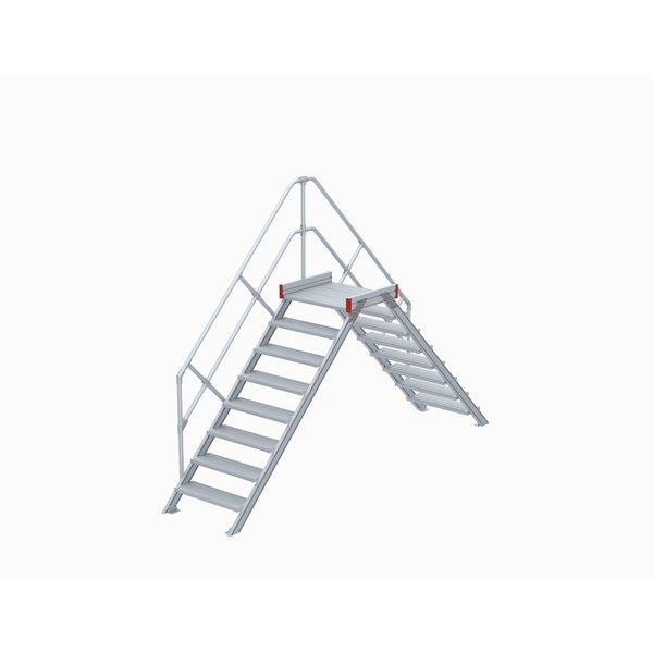Euroline Überstieg 45 Grad, 800 mm Stufenbreite, 1 Treppen-/Podestgeländer, Stufenausführung Alu – gerieft 8 Stufen