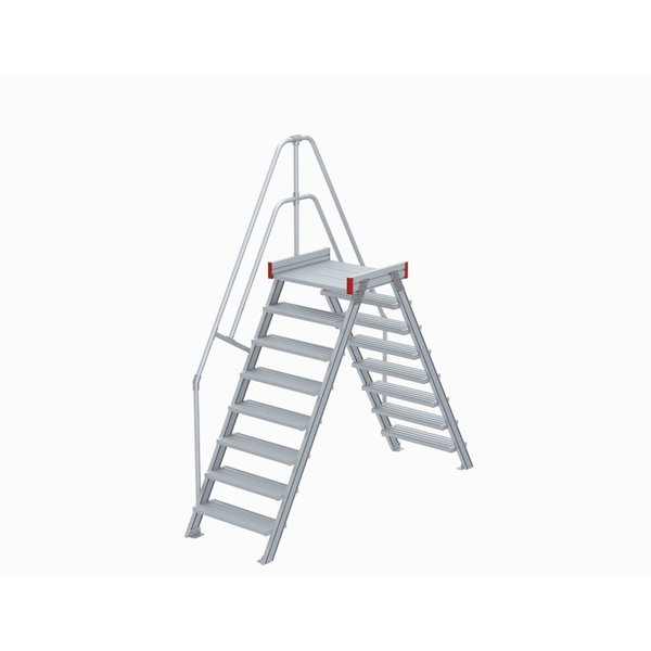 Euroline Überstieg 60 Grad, 600 mm Stufenbreite, 1 Treppen-/Podestgeländer, Stufenausführung Alu – gerieft 8 Stufen