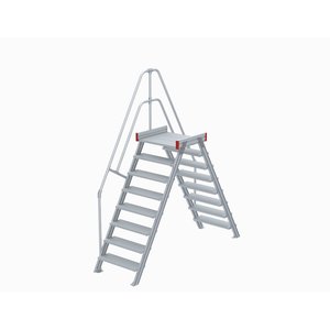 Euroline Überstieg 60 Grad, 600 mm Stufenbreite, 1 Treppen-/Podestgeländer, Stufenausführung Alu – gerieft