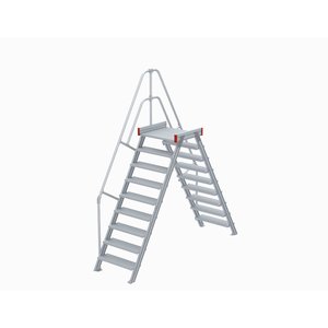 Euroline Überstieg 60 Grad, 600 mm Stufenbreite, 1 Treppen-/Podestgeländer, Stufenausführung Alu – gerieft