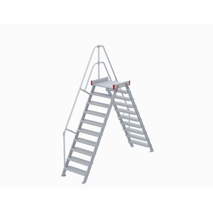 Euroline Überstieg 60 Grad, 600 mm Stufenbreite, 1 Treppen-/Podestgeländer, Stufenausführung Alu – gerieft