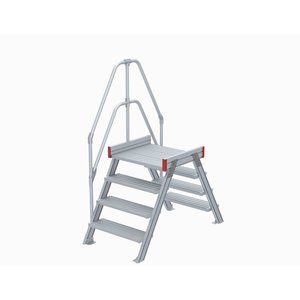 Euroline Überstieg 60 Grad, 600 mm Stufenbreite, 1 Treppen-/Podestgeländer, Stufenausführung Alu – gerieft