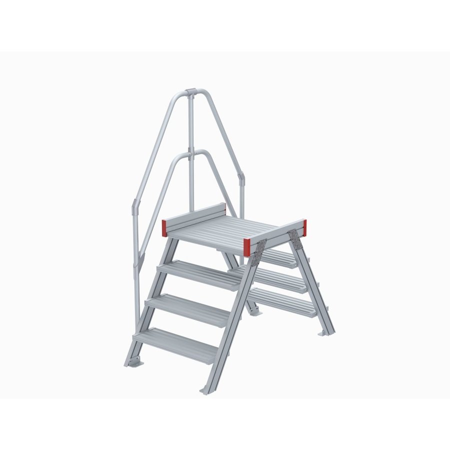 Euroline Überstieg 60 Grad, 800 mm Stufenbreite, 1 Treppen-/Podestgeländer, Stufenausführung Alu – gerieft 4 Stufen