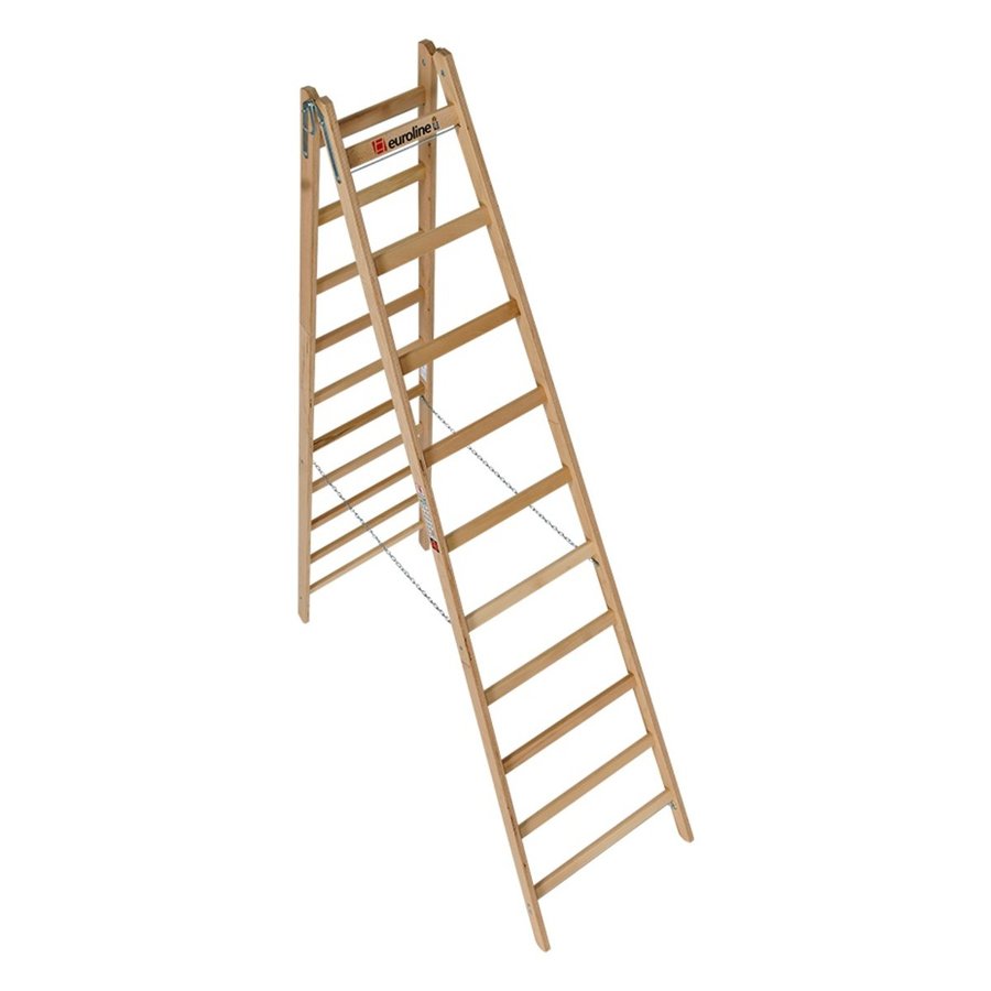 Euroline Holz-Sprossenstehleiter Nr. 10501 2x10 mit Eimerhaken