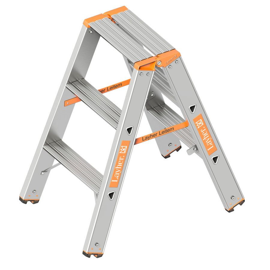 Layher Stufenstehleiter TOPIC, beidseitig begehbar, klappbar 3 Stufen; Länge 0.75 m