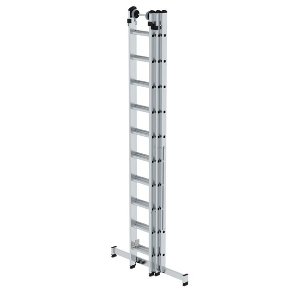 Günzburger Steigtechnik Sprossen-Mehrzweckleiter 3-teilig mit nivello®-Traverse und Wandlaufrollen 3x10 Sprossen