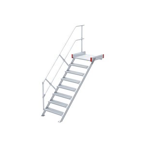 Euroline Podesttreppe 45 Grad, 600 mm Stufenbreite 1 Treppen-/Podestgeländer, Stufenausführung Alu – gerieft