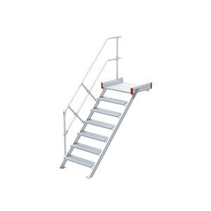 Euroline Podesttreppe 45 Grad, 600 mm Stufenbreite 1 Treppen-/Podestgeländer, Stufenausführung Alu – gerieft