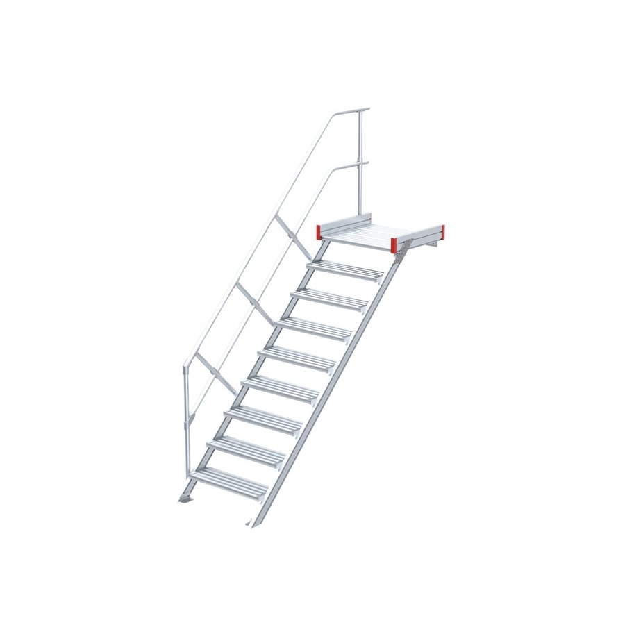 Euroline Podesttreppe 45 Grad, 600 mm Stufenbreite 1 Treppen-/Podestgeländer, Stufenausführung Alu – gerieft 9 Stufen