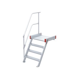Euroline Podesttreppe 60 Grad, 800 mm Stufenbreite, 1 Treppen-/Podestgeländer, Stufenausführung Alu – gerieft