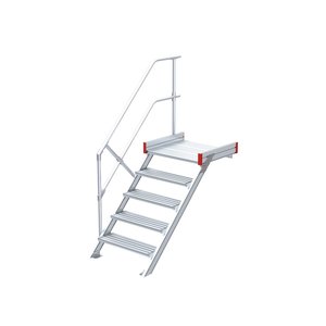 Euroline Podesttreppe 45 Grad, 800 mm Stufenbreite, 1 Treppen-/Podestgeländer, Stufenausführung Alu – gerieft