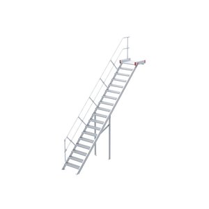 Euroline Podesttreppe 45 Grad, 800 mm Stufenbreite, 1 Treppen-/Podestgeländer, Stufenausführung Alu – gerieft