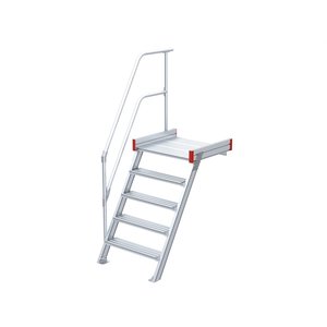 Euroline Podesttreppe 60 Grad, 800 mm Stufenbreite, 1 Treppen-/Podestgeländer, Stufenausführung Alu – gerieft