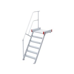 Euroline Podesttreppe 60 Grad, 800 mm Stufenbreite, 1 Treppen-/Podestgeländer, Stufenausführung Alu – gerieft