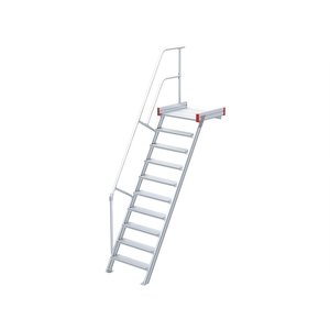 Euroline Podesttreppe 60 Grad, 800 mm Stufenbreite, 1 Treppen-/Podestgeländer, Stufenausführung Alu – gerieft