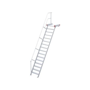 Euroline Podesttreppe 60 Grad, 800 mm Stufenbreite, 1 Treppen-/Podestgeländer, Stufenausführung Alu – gerieft
