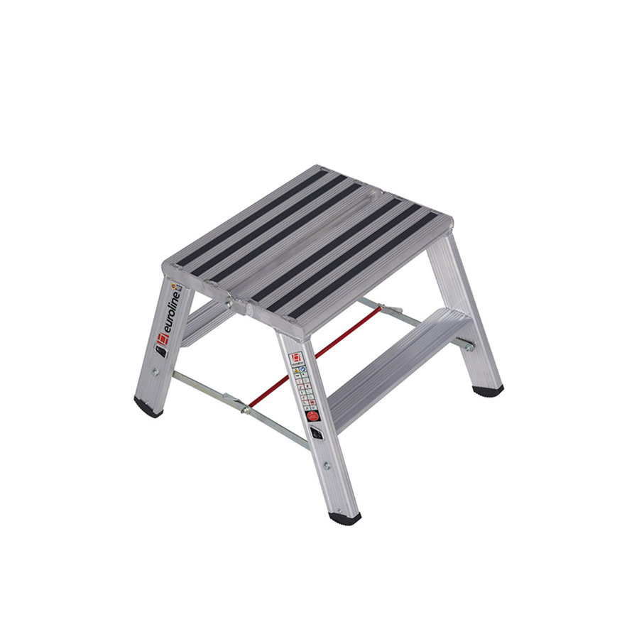 Euroline Alu-Stufenstehleiter breit Nr. 30581 obere Standfläche mit R13 Rutschhemmung 2x2