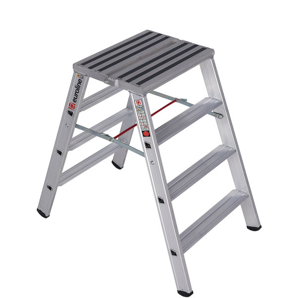 Euroline Alu-Stufenstehleiter breit Nr. 30581 obere Standfläche mit R13 Rutschhemmung 2x4