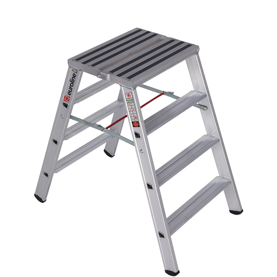 Euroline Alu-Stufenstehleiter breit Nr. 30581 obere Standfläche mit R13 Rutschhemmung 2x4