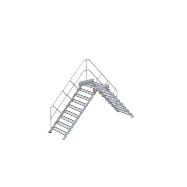 Euroline Überstieg 45 Grad, 1000 mm Stufenbreite, 1 Treppen-/Podestgeländer, Stufenausführung Stahl – Gitterrost  9 Stufen
