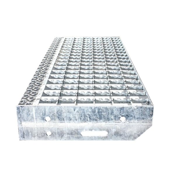 Euroline Überstieg 45 Grad, 1000 mm Stufenbreite, 1 Treppen-/Podestgeländer, Stufenausführung Stahl – Gitterrost  5 Stufen