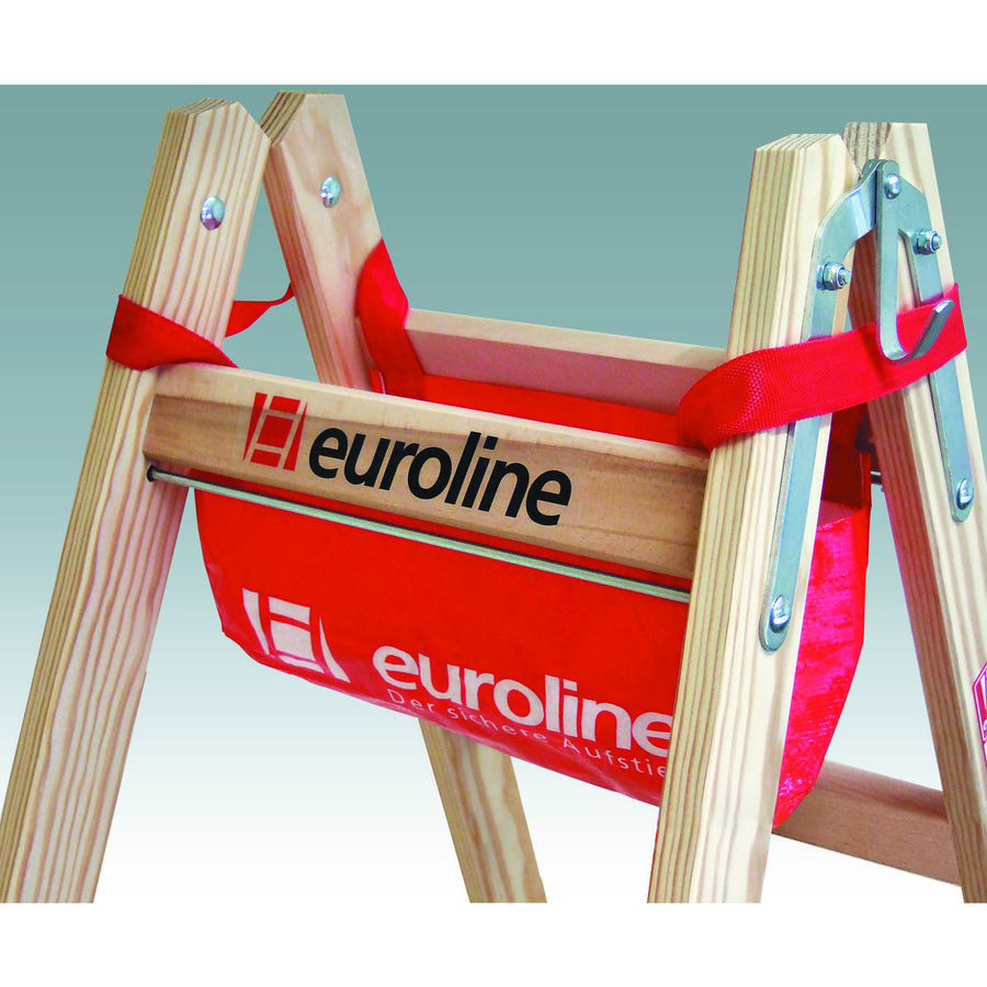 Euroline Holz Comfort-Stufenstehleiter Nr. 10577 2x10 mit Eimerhaken und Werkzeugablagetasche