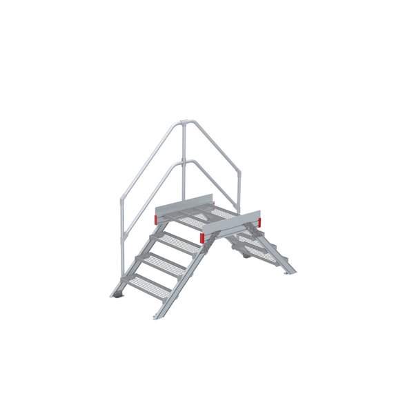 Euroline Überstieg 45 Grad, 800 mm Stufenbreite, 1 Treppen-/Podestgeländer, Stufenausführung Stahl – Gitterrost 4 Stufen